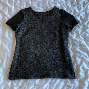Talbots wool top with leather sleeves